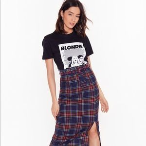 Hey Wait A Check Belted Midi Skirt